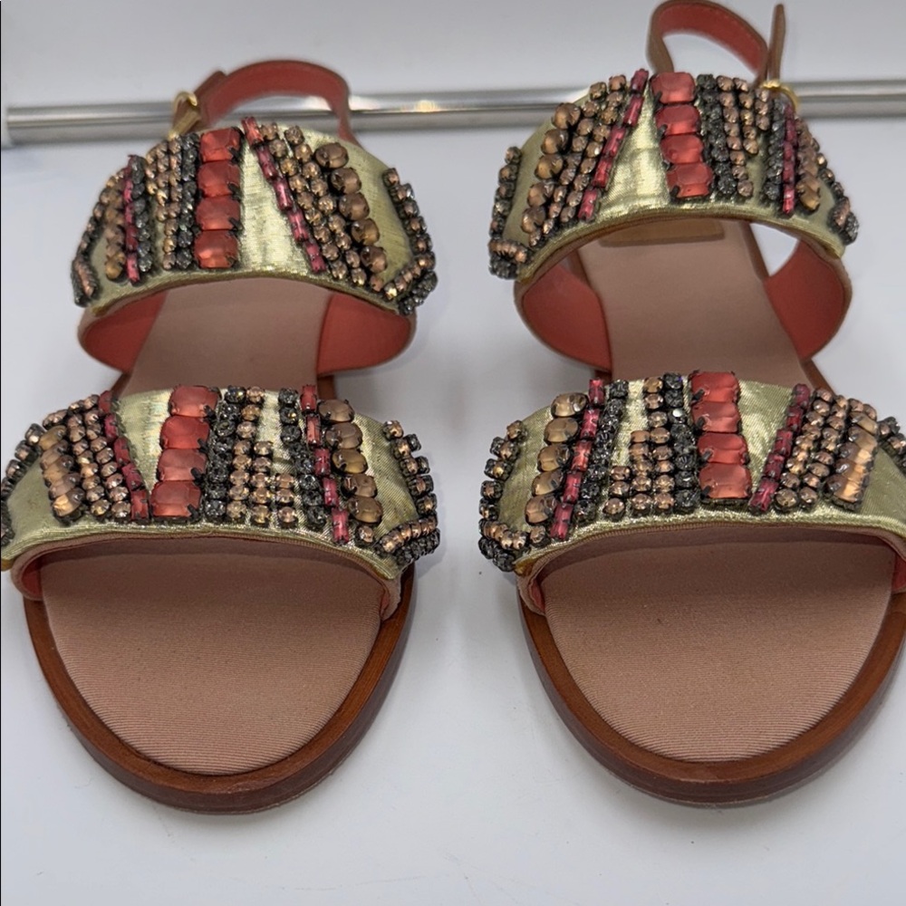 Tory Burch Gold Jeweled Strappy Sandals - Picture 8 of 16